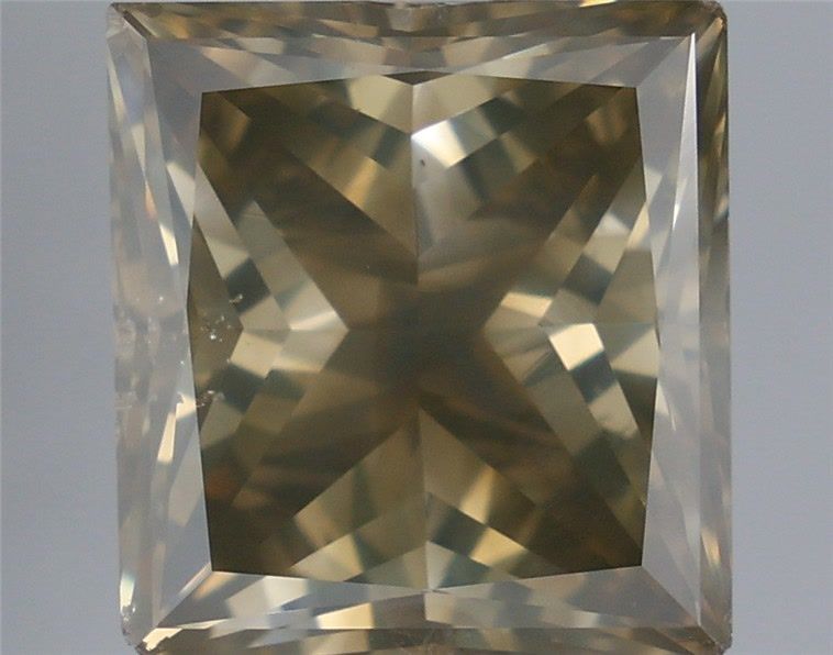 Princess Fancy Dark Brown Greenish Yellow Natural Diamond 3.18ct SI2 loose diamond