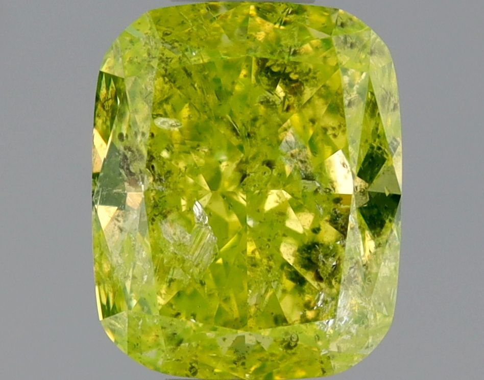 Cushion Fancy Intense Yellowish Green Natural Diamond 0.67ct I2 loose diamond