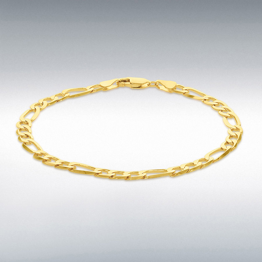 14ct Yellow Gold Solid Bevelled Figaro Bracelet
