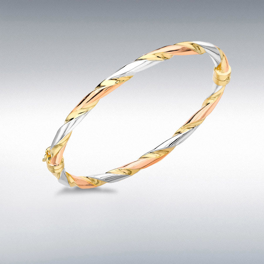 18ct Three-Colour Gold 4mm Twist Bangle