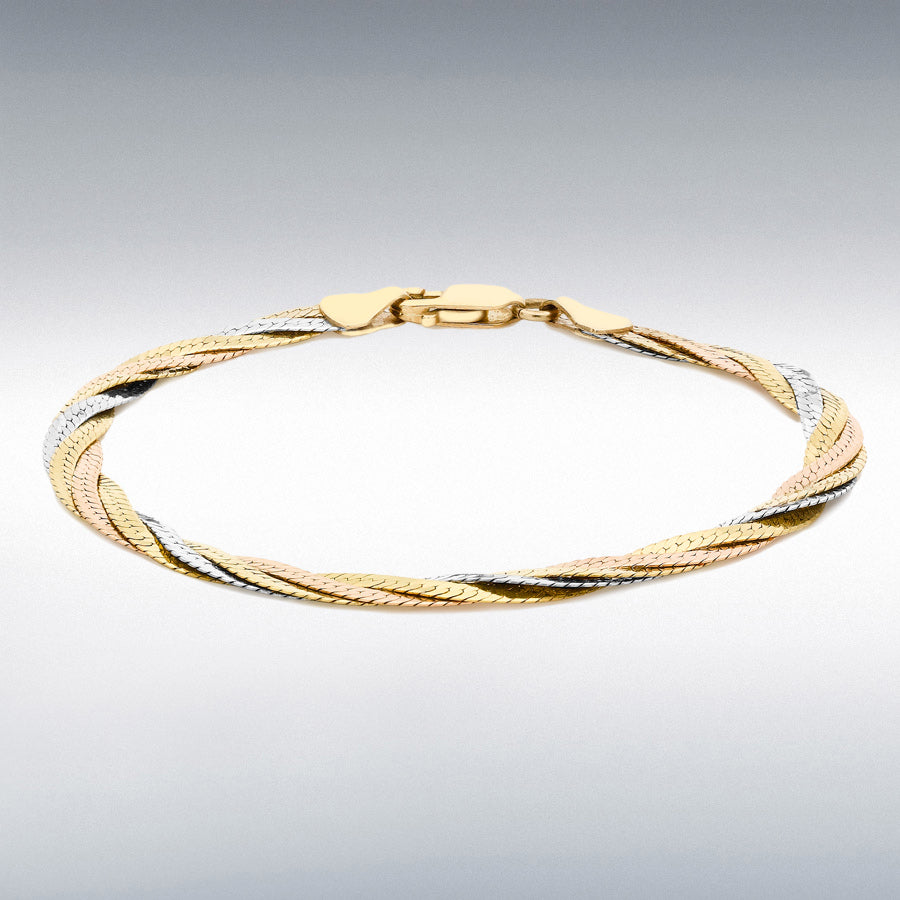 18ct Three-Colour Gold Plaited Herringbone Bracelet