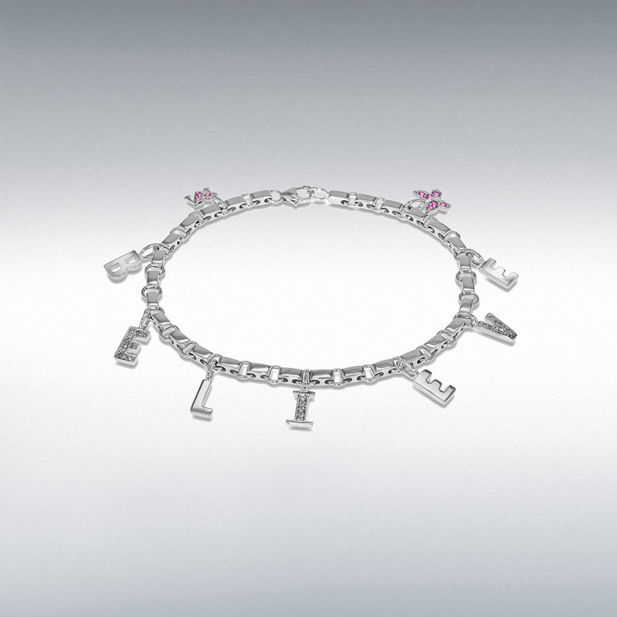 18ct Yellow Gold Diamond and Pink Sapphire Believe Bracelet, 0.11ct total