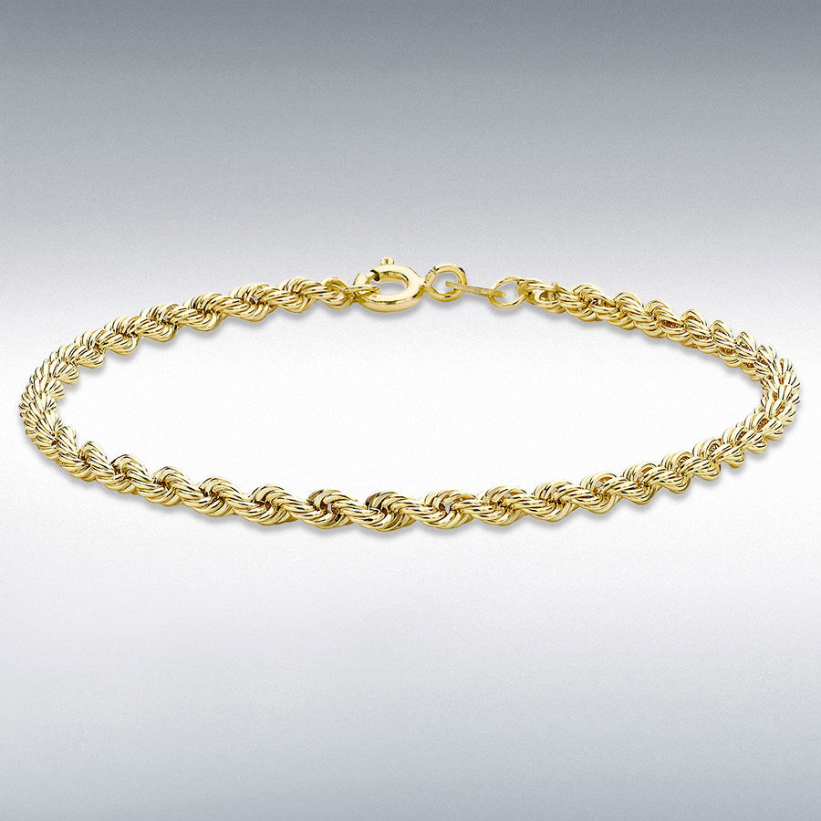 18ct Yellow Gold Hollow Rope Chain Bracelet