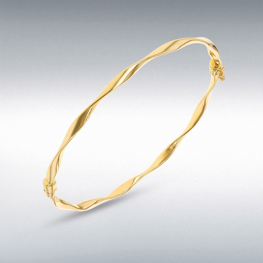 18ct Yellow Gold Twisted Flat Tube Bangle