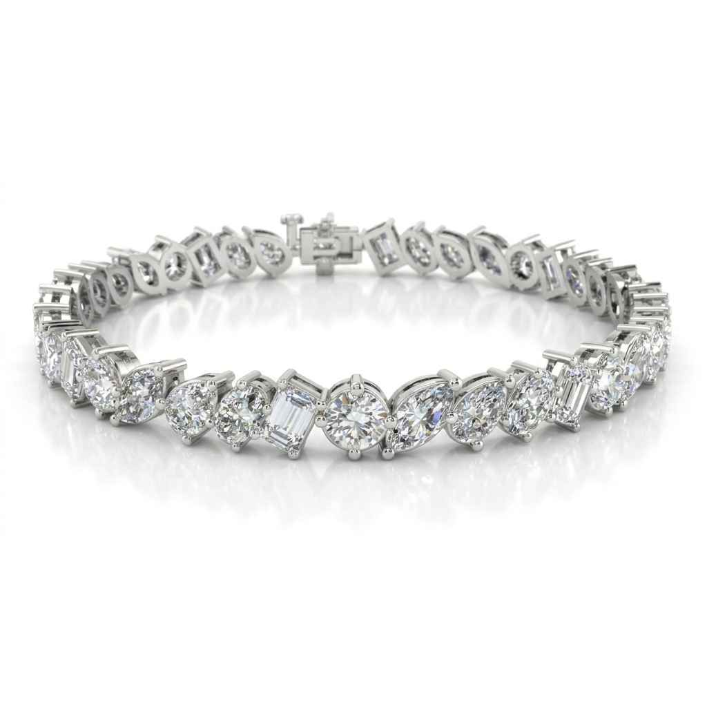 Four-Claw Mixed-Cut Diamond Tennis Bracelet, 12.00ct total
