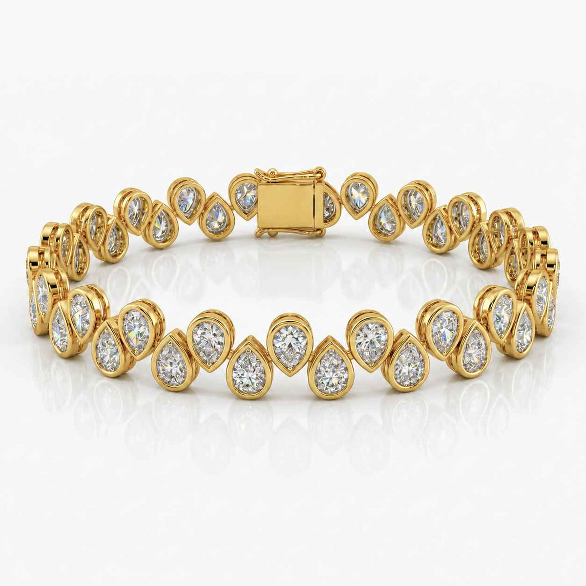 Bezel-Set Pear Diamond Tennis Bracelet, 5.00ct total in Yellow Gold