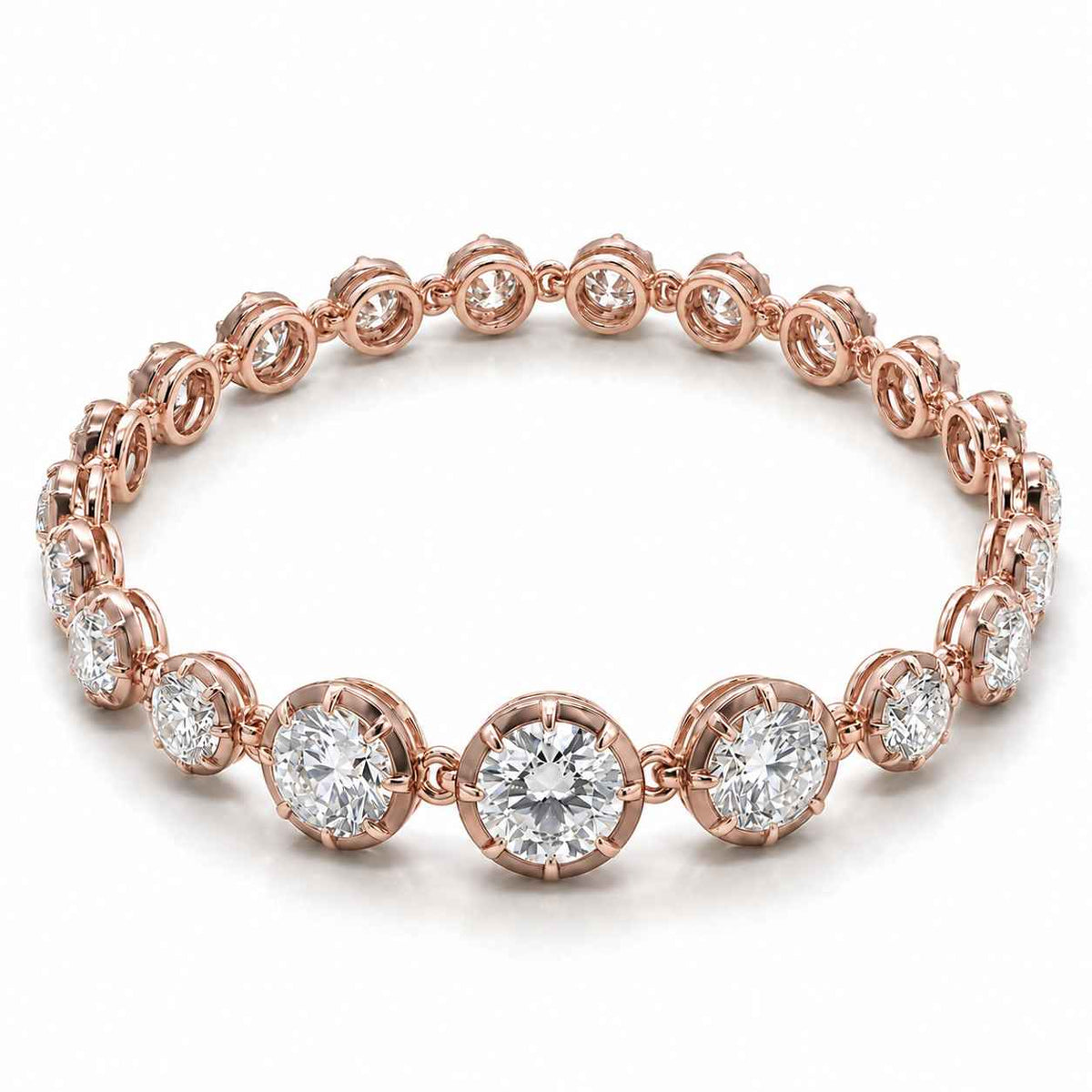 Bezel-Set Round Diamond Tennis Bracelet, 4.75ct total in Rose Gold