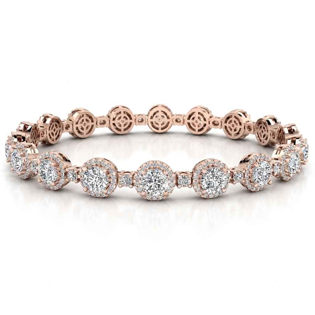 Round Diamond Halo Bracelet, 12.00ct total in Rose Gold