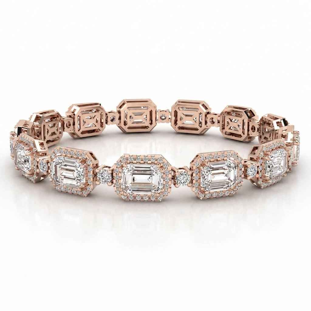 Emerald-Cut Diamond Halo Bracelet, 11.00ct total in Rose Gold