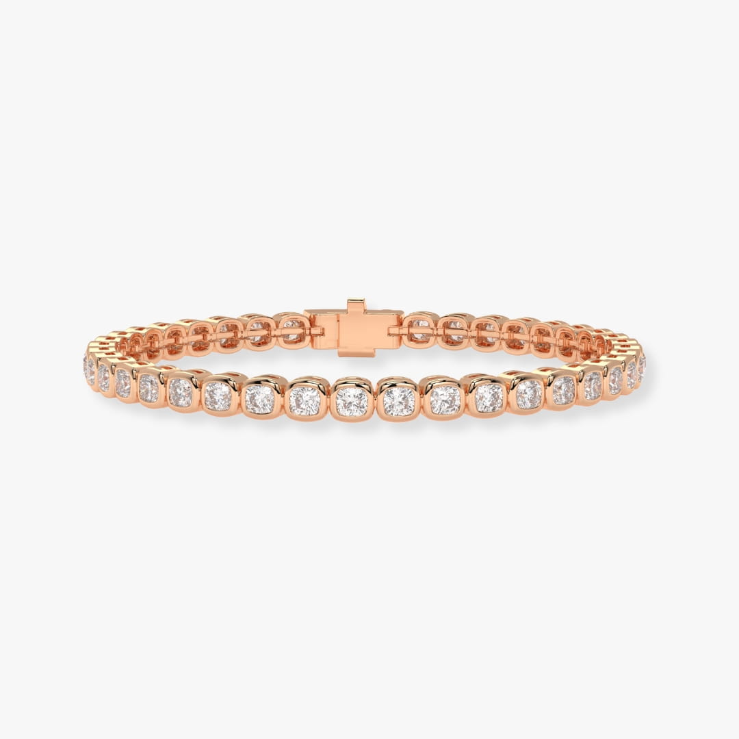 Bezel-Set Cushion Diamond Tennis Bracelet, 9.30ct total in Rose Gold