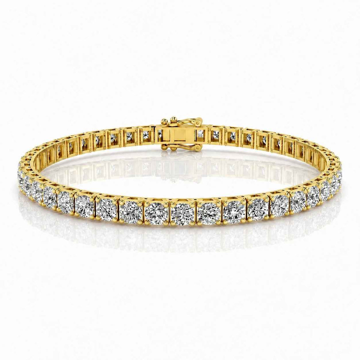 Four-Claw Round Diamond Tennis Bracelet, 4.00ct total in Yellow Gold