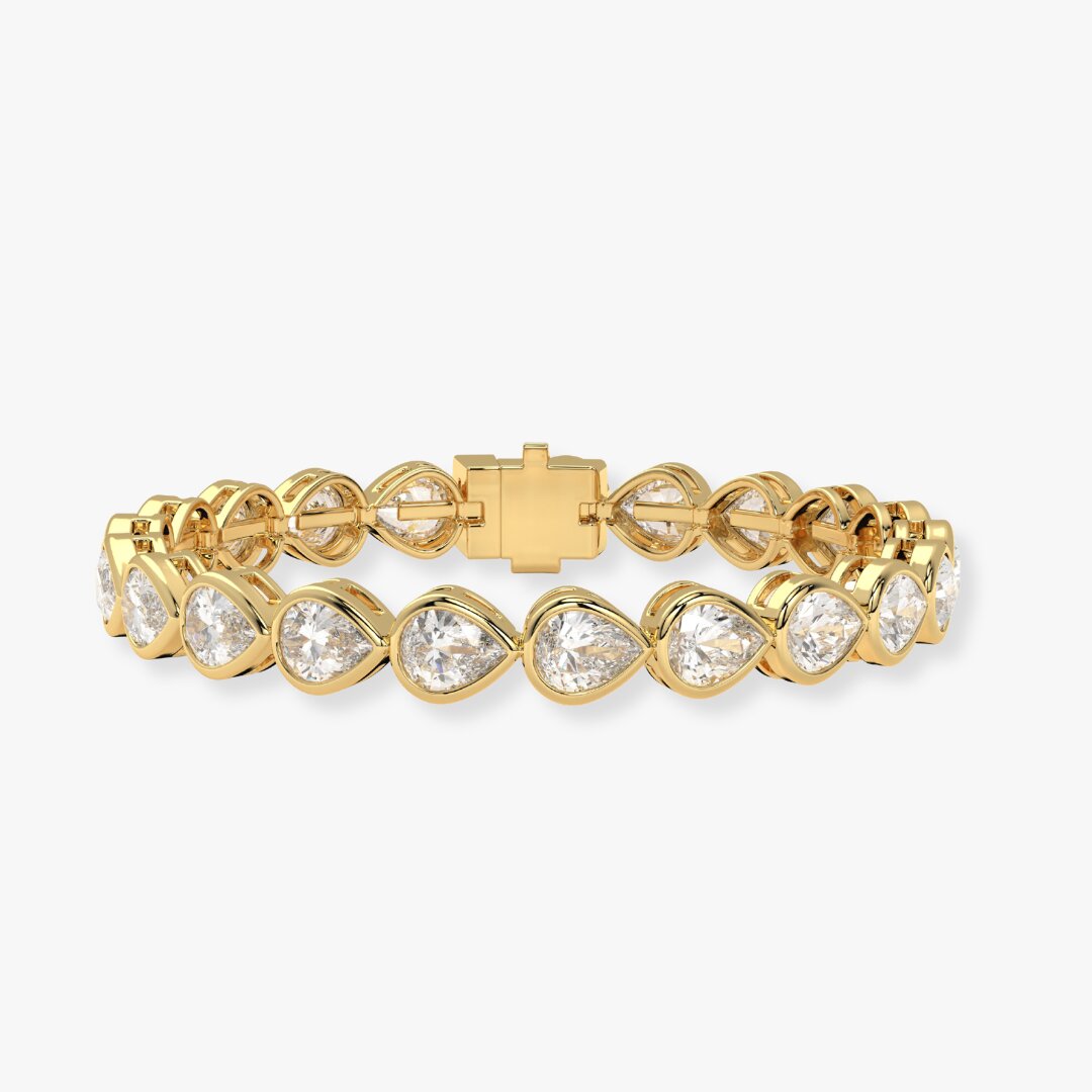 Bezel-Set Pear Diamond Tennis Bracelet, 2.90ct total in Yellow Gold