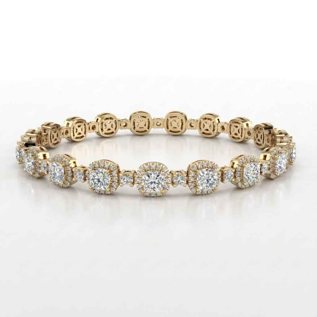 Cushion Diamond Halo Bracelet, 12.00ct total in Yellow Gold