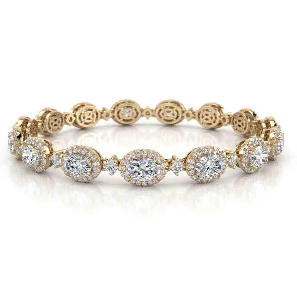 Oval Diamond Halo Bracelet, 12.00ct total in Yellow Gold