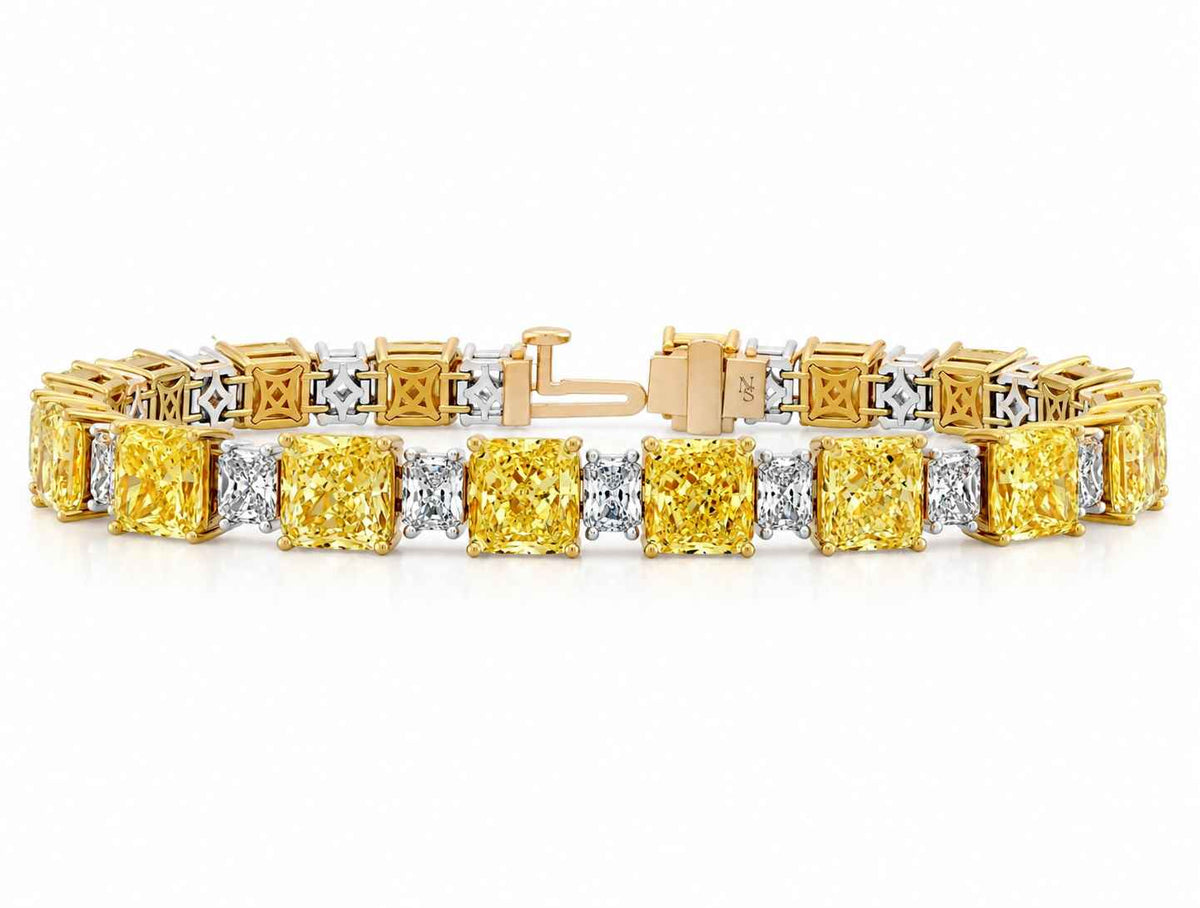 Bezel-Set Mixed-Cut Diamond Tennis Bracelet, 17.20ct total in Yellow Gold