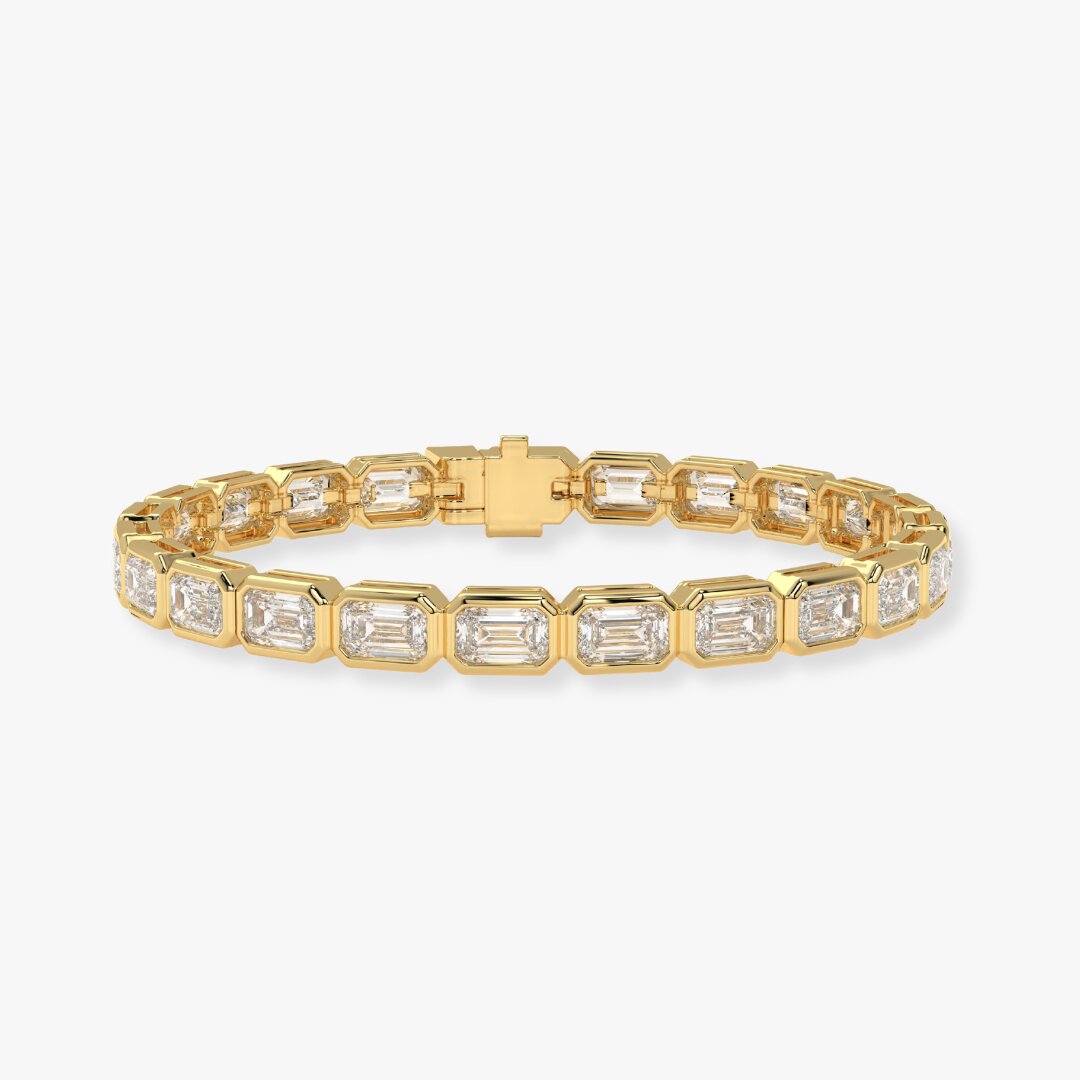 Bezel-Set Emerald-Cut Diamond Tennis Bracelet, 3.75ct total in Yellow Gold