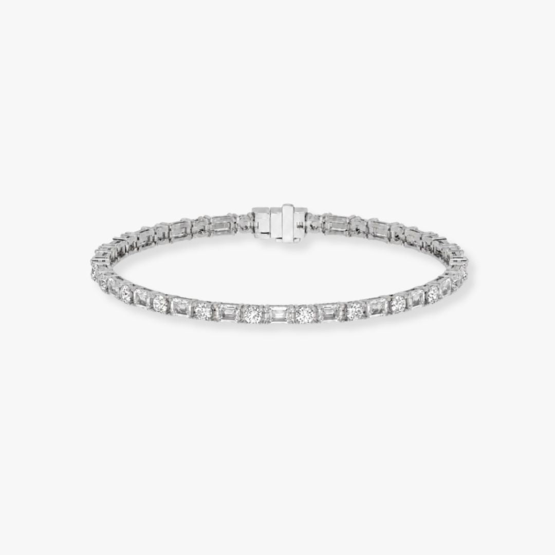 Bezel-Set Mixed-Cut Diamond Tennis Bracelet, 6.85ct total