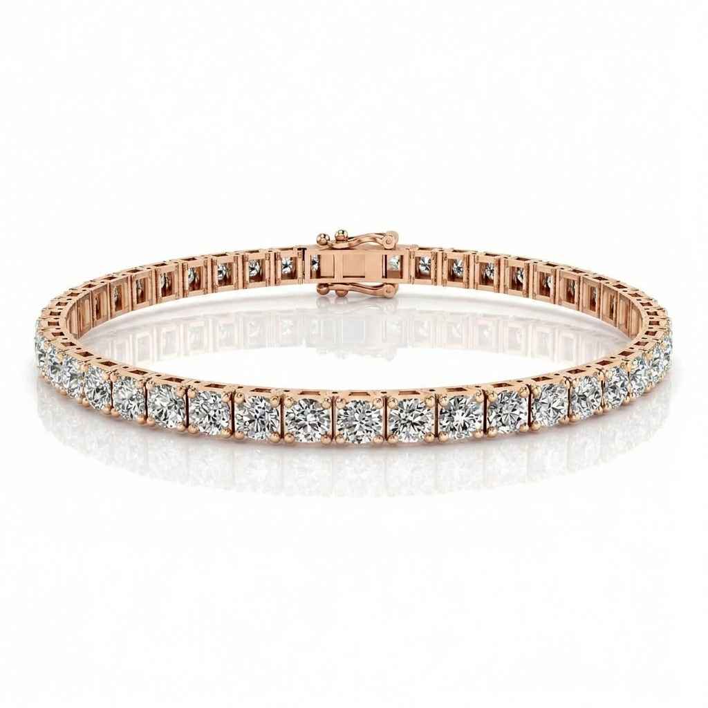 Four-Claw Round Diamond Tennis Bracelet, 5.00ct total in Rose Gold