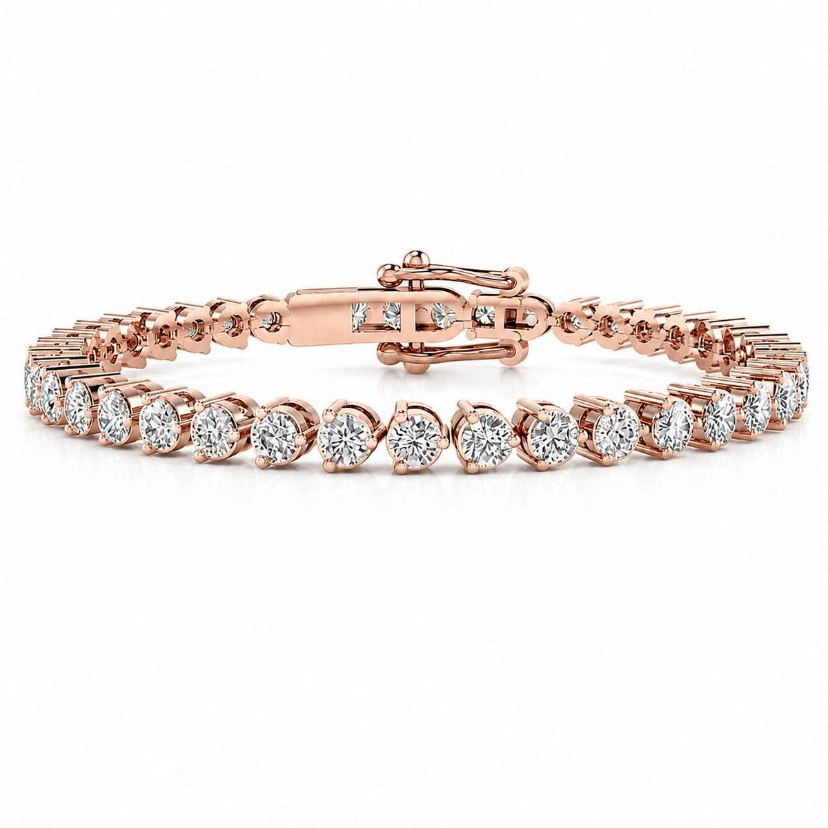 Three-Claw Round Diamond Tennis Bracelet, 3.00ct total in Rose Gold