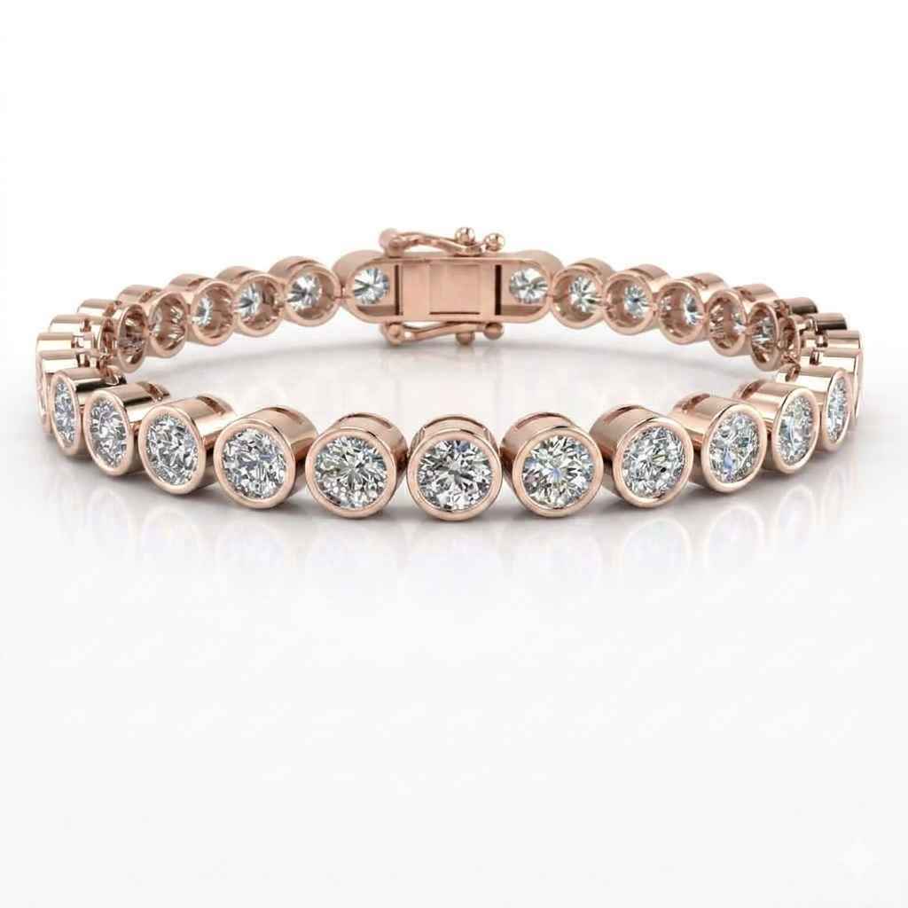 Bezel-Set Round Diamond Tennis Bracelet, 8.00ct total in Rose Gold