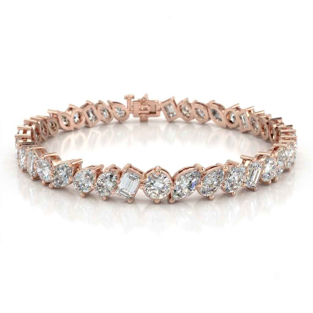 Four-Claw Mixed-Cut Diamond Tennis Bracelet, 12.00ct total in Rose Gold
