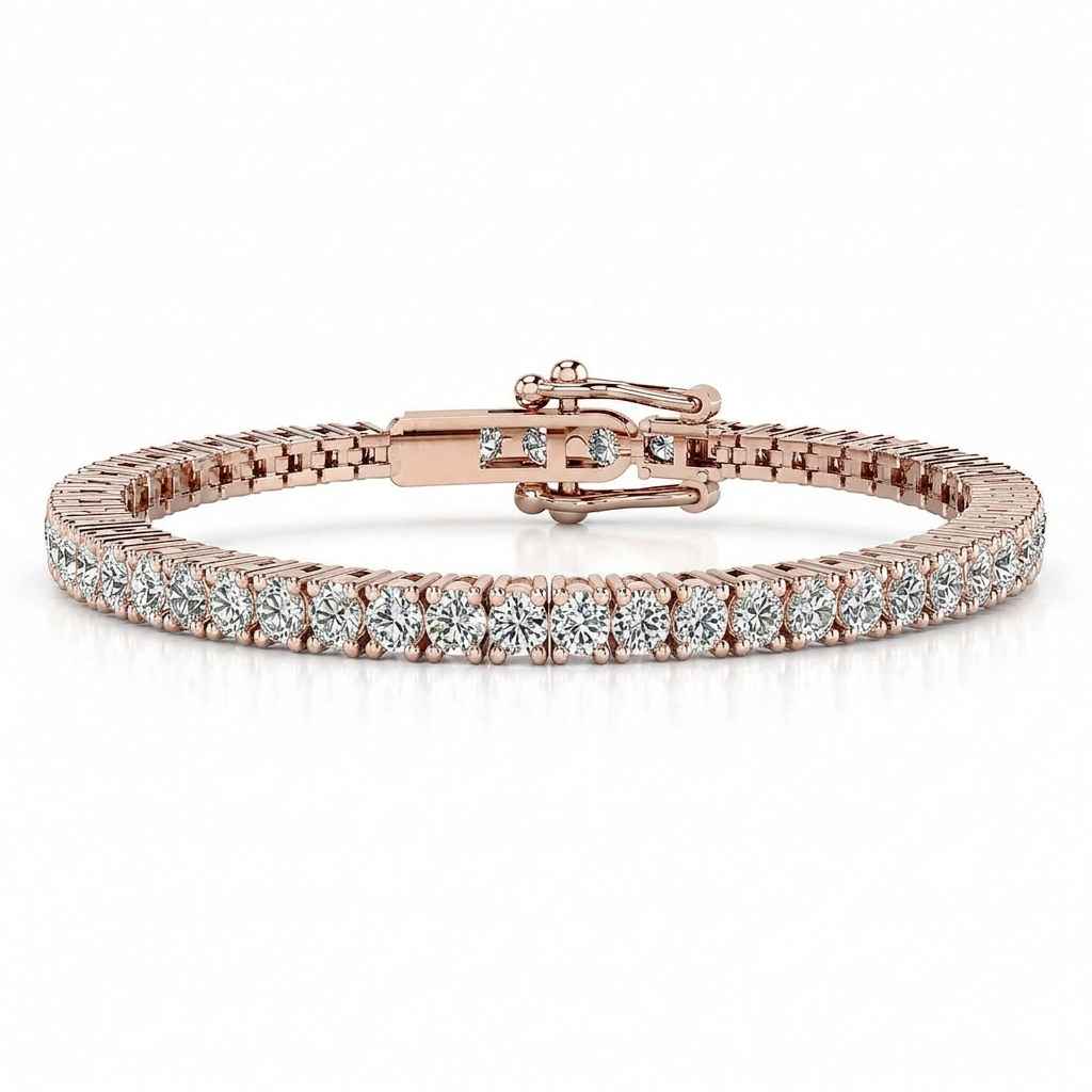 Four-Claw Round Diamond Tennis Bracelet, 5.00ct total in Rose Gold