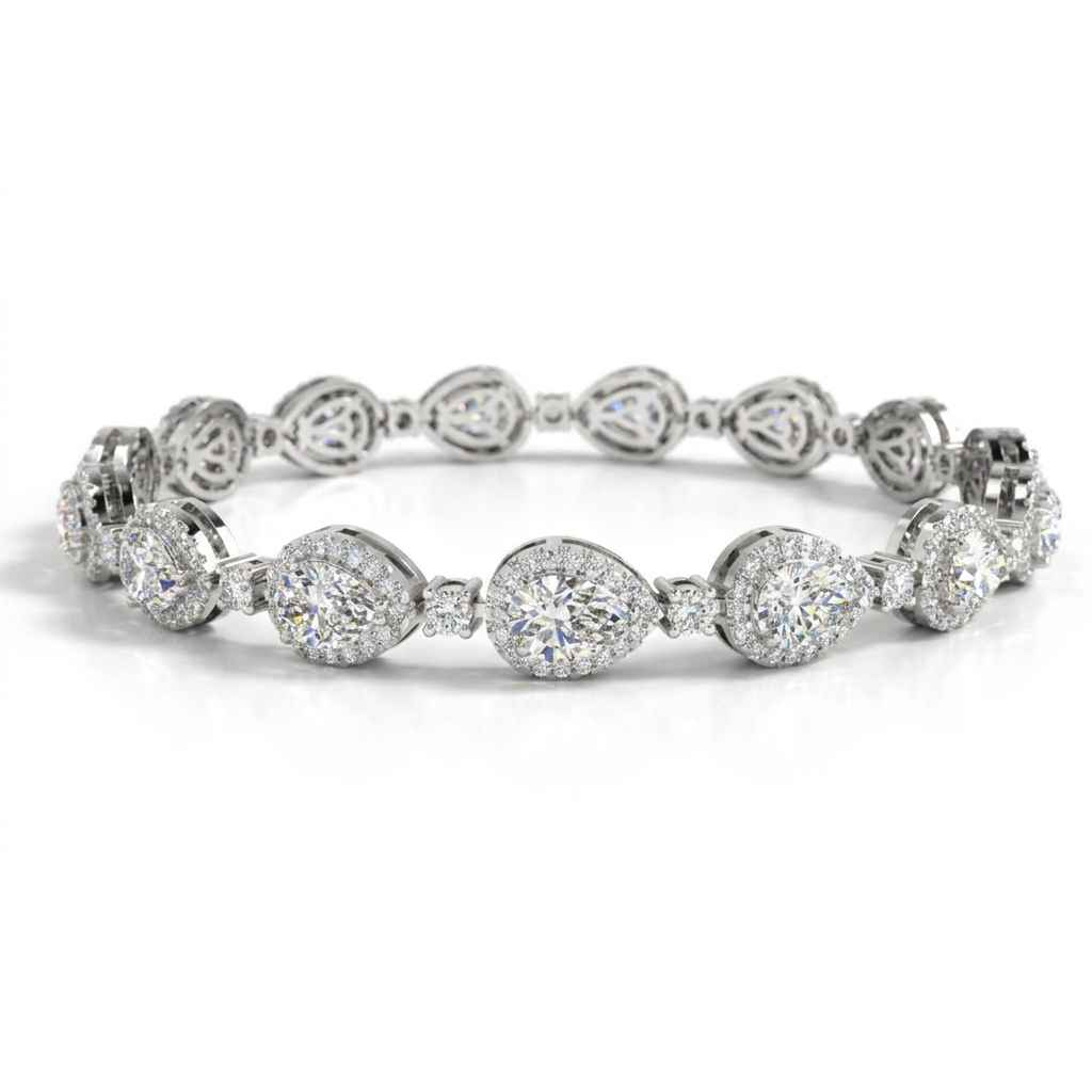 Pear Diamond Halo Bracelet, 12.00ct total