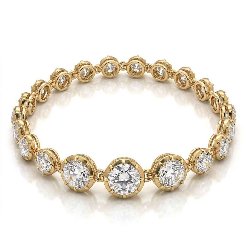 Bezel-Set Round Diamond Tennis Bracelet, 4.75ct total in Yellow Gold