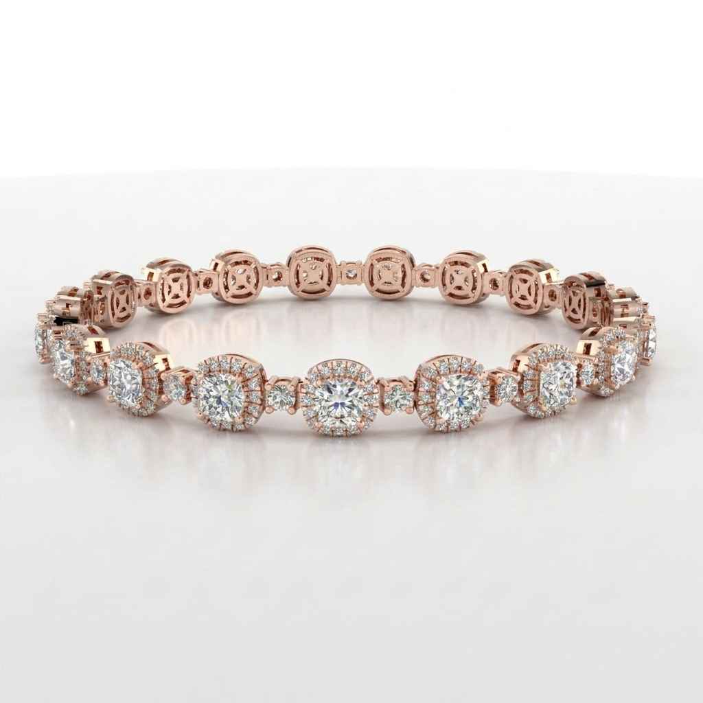 Cushion Diamond Halo Bracelet, 12.00ct total in Rose Gold