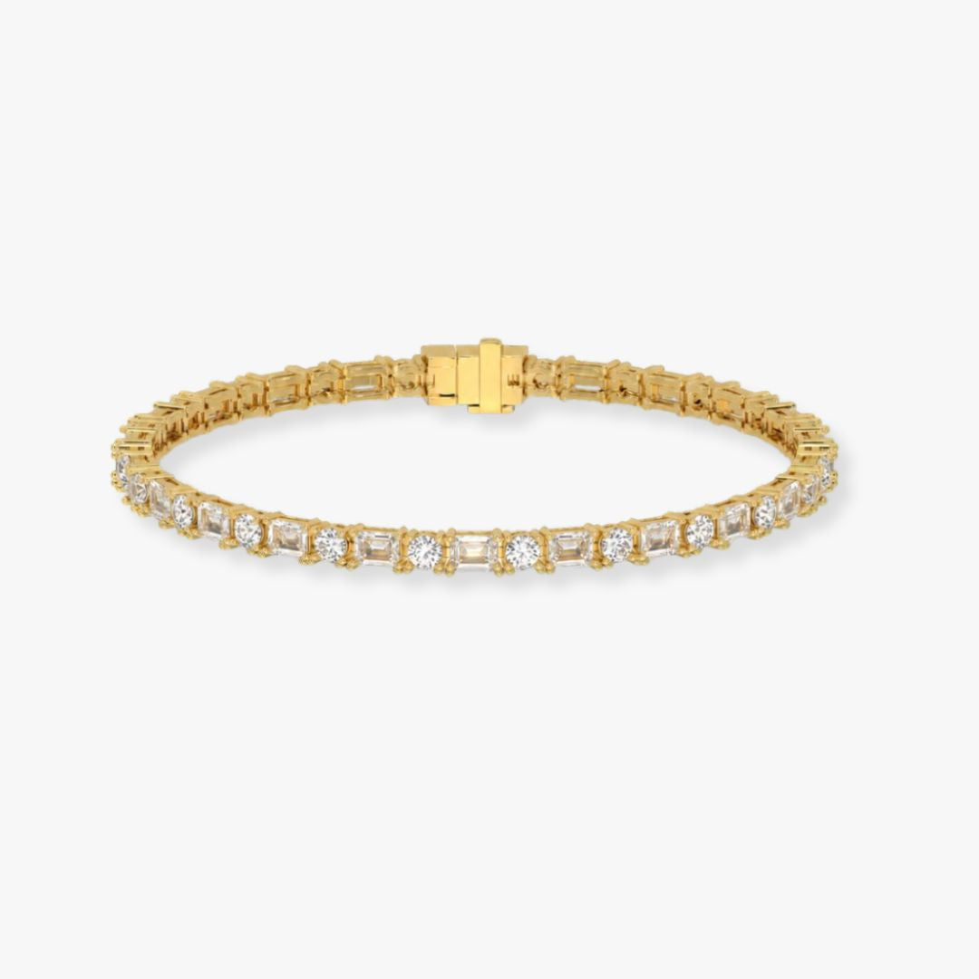 Bezel-Set Mixed-Cut Diamond Tennis Bracelet, 6.85ct total in Yellow Gold