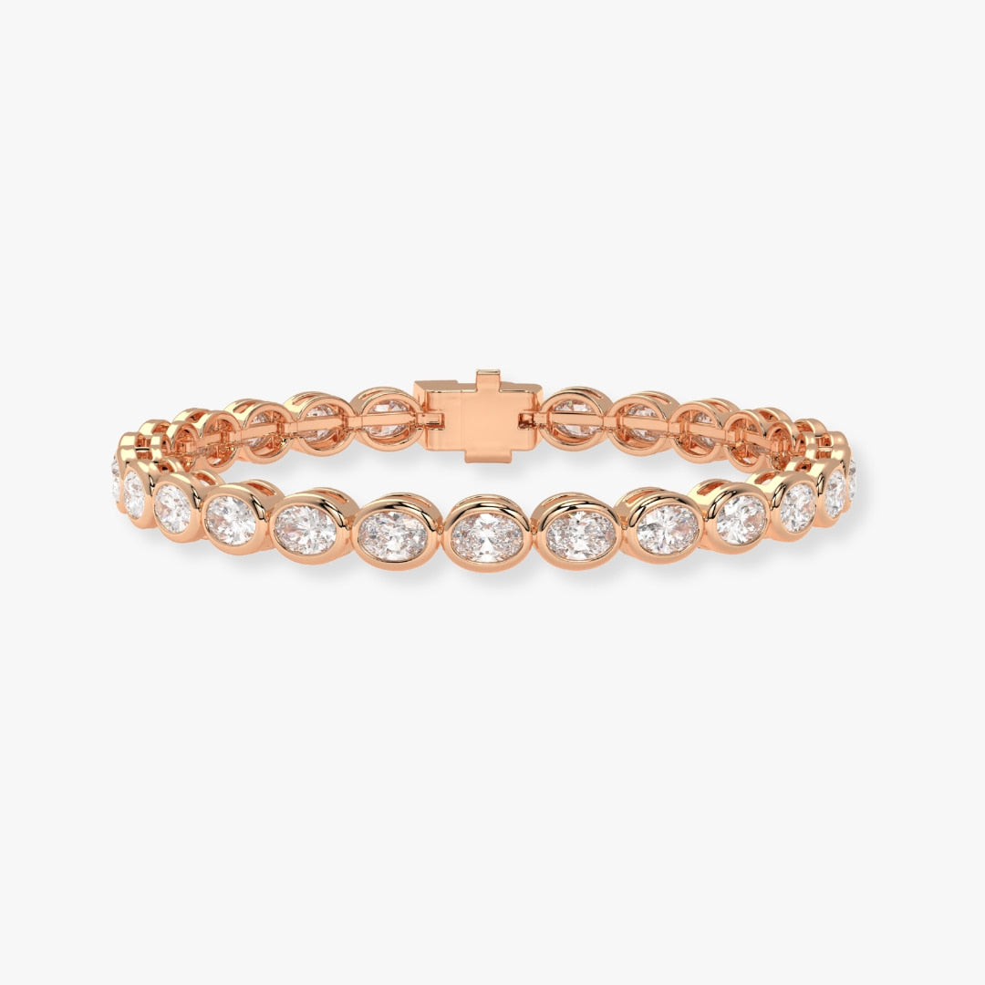 Bezel-Set Oval Diamond Tennis Bracelet, 9.10ct total in Rose Gold