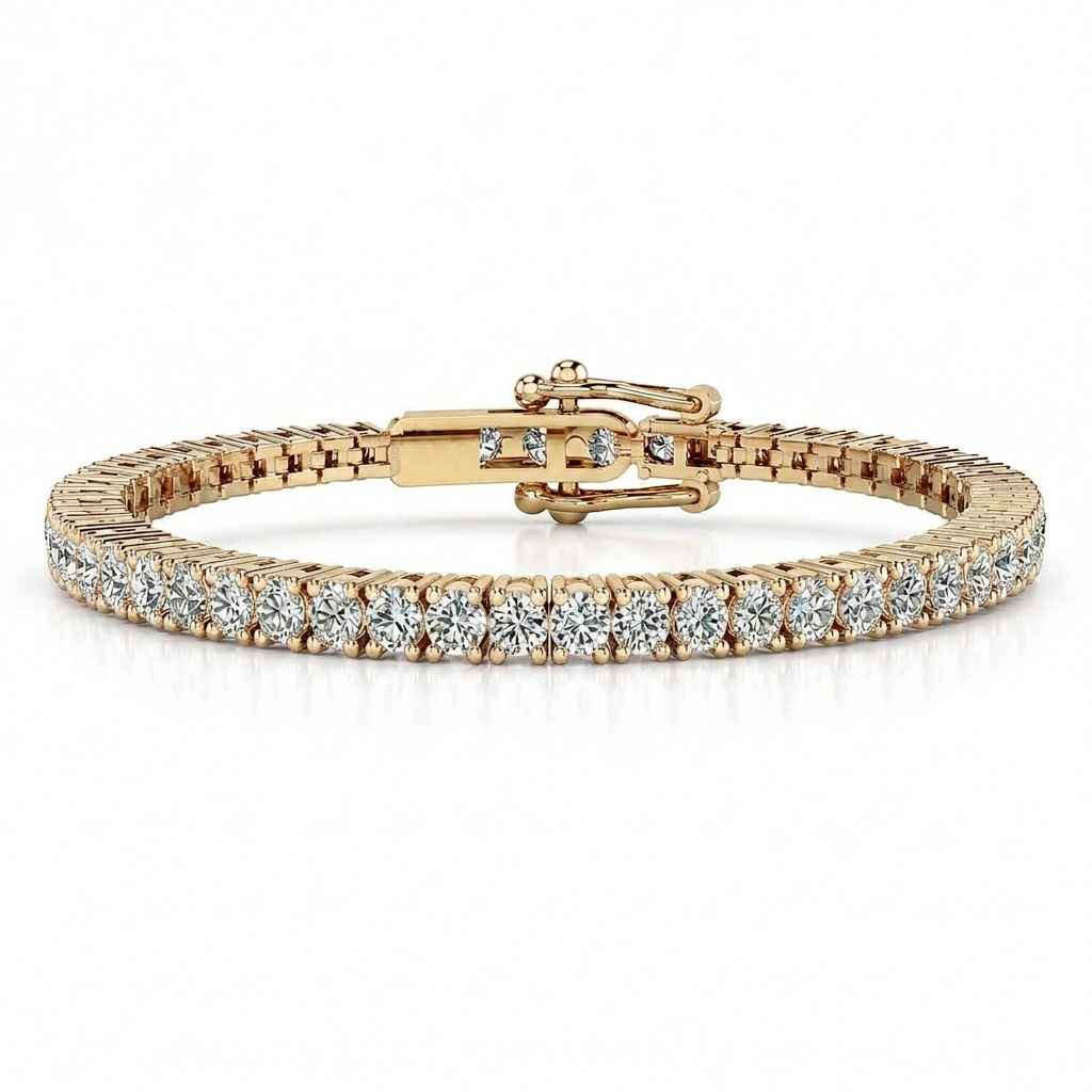 Four-Claw Round Diamond Tennis Bracelet, 8.00ct total in Yellow Gold