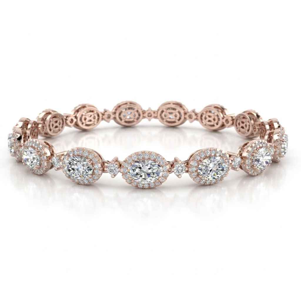 Oval Diamond Halo Bracelet, 12.00ct total in Rose Gold