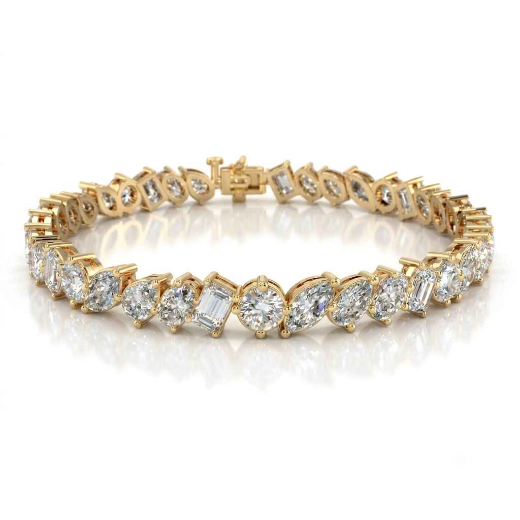 Four-Claw Mixed-Cut Diamond Tennis Bracelet, 12.00ct total in Yellow Gold