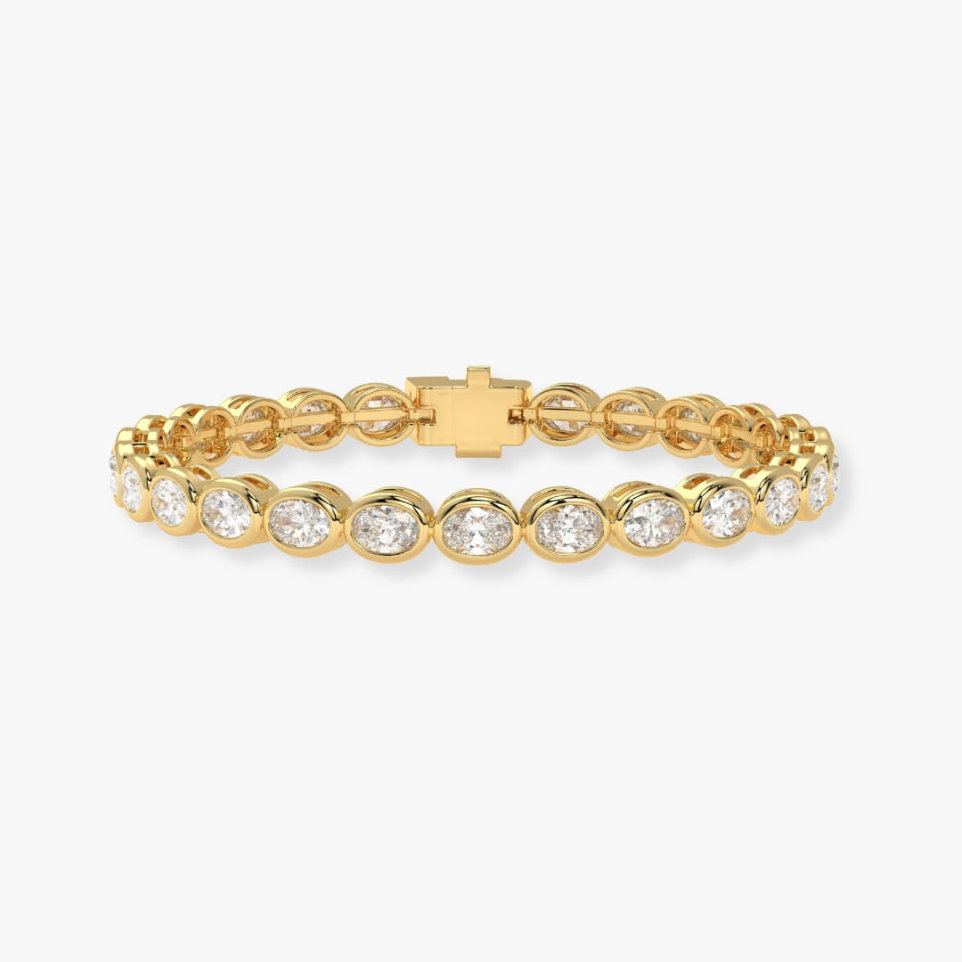 Bezel-Set Oval Diamond Tennis Bracelet, 9.10ct total in Yellow Gold