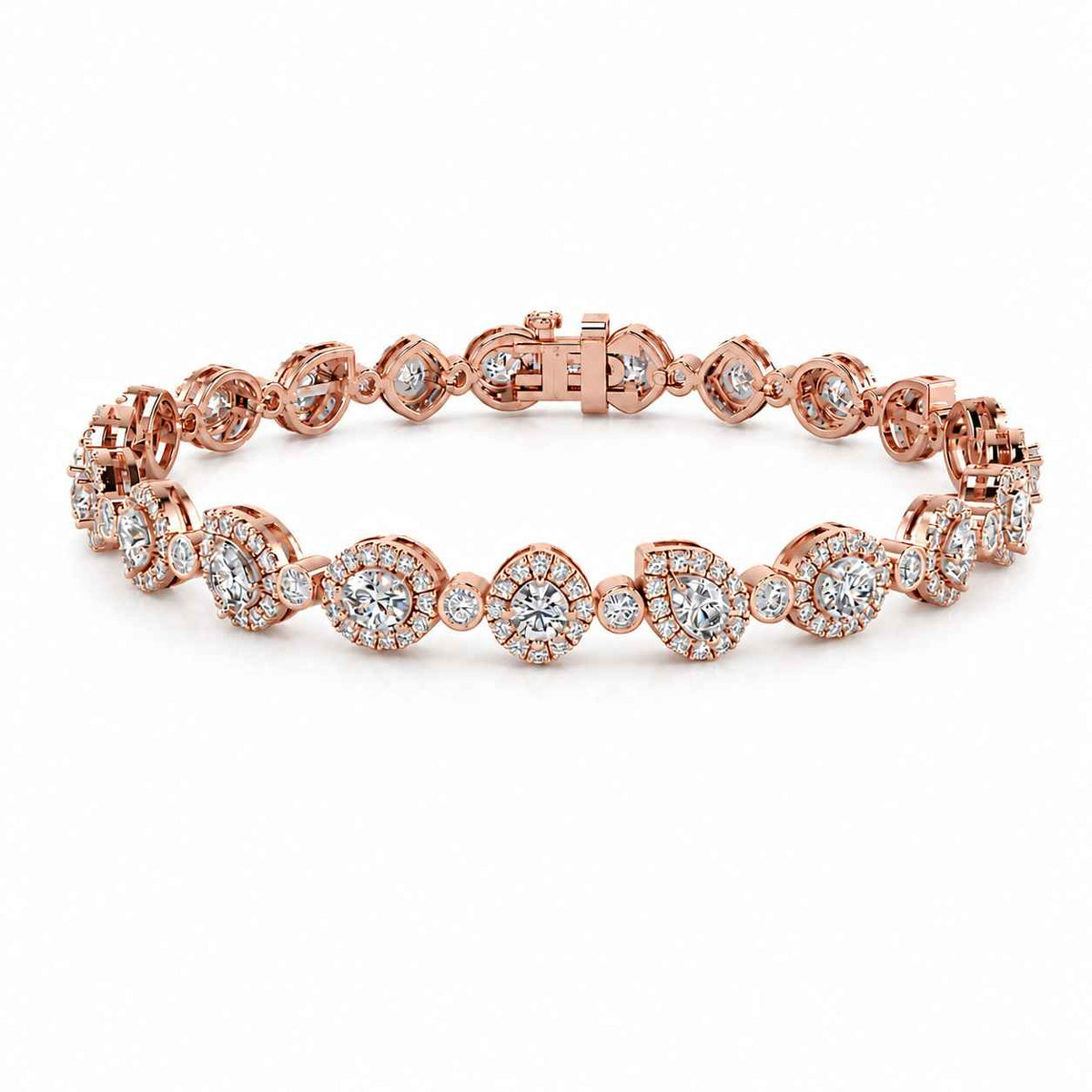Mixed-Cut Diamond Halo Bracelet, 5.00ct total in Rose Gold