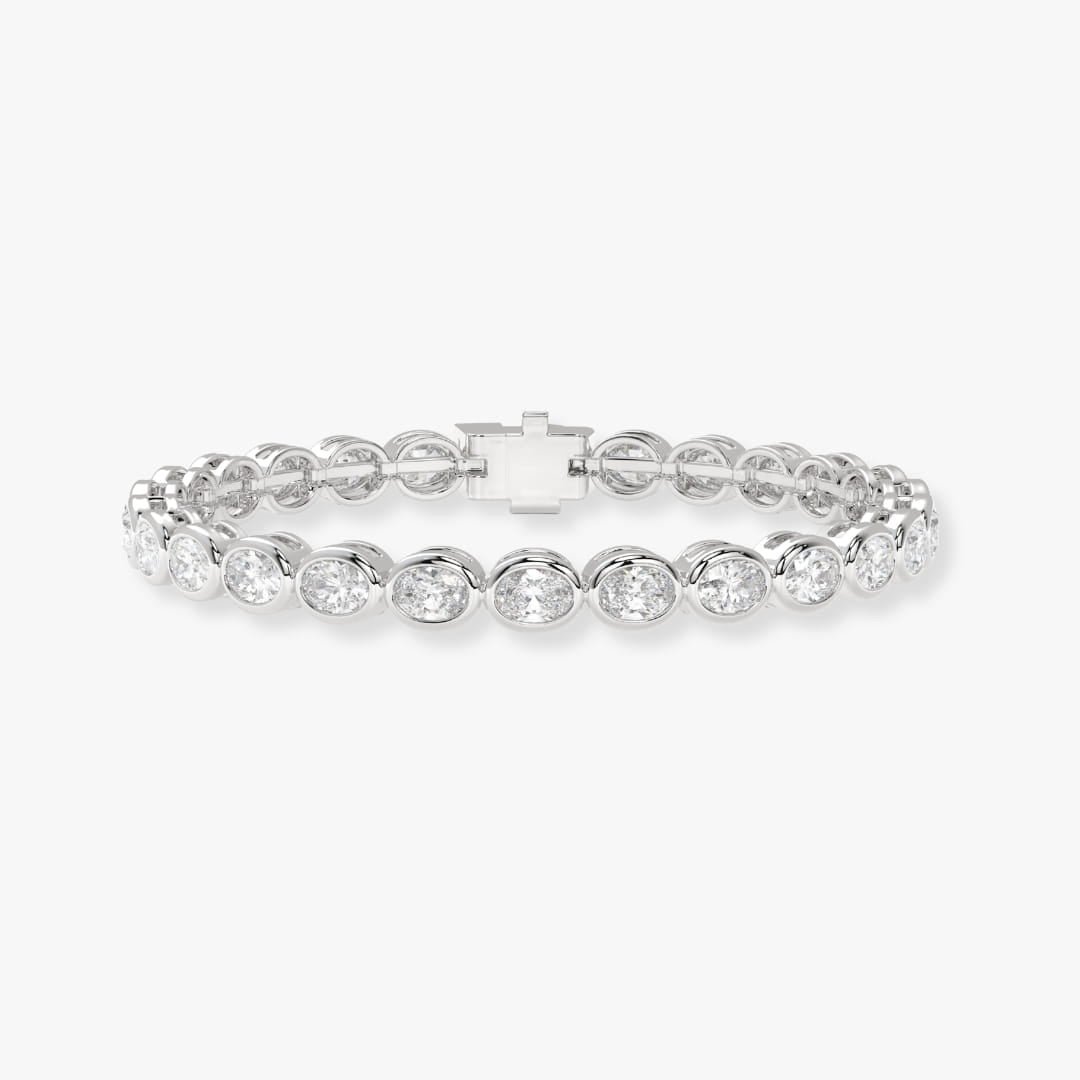 Bezel-Set Oval Diamond Tennis Bracelet, 9.10ct total
