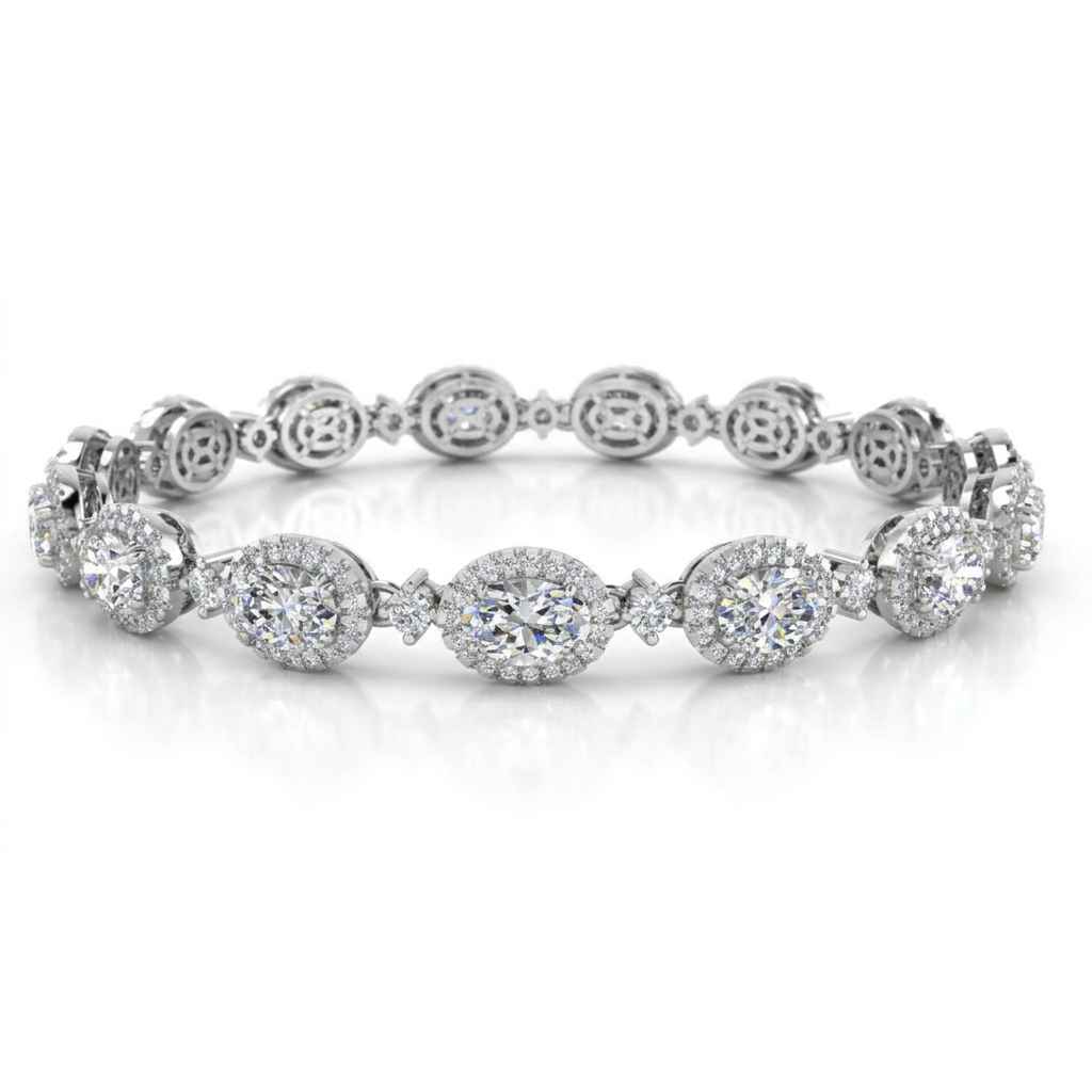 Oval Diamond Halo Bracelet, 12.00ct total