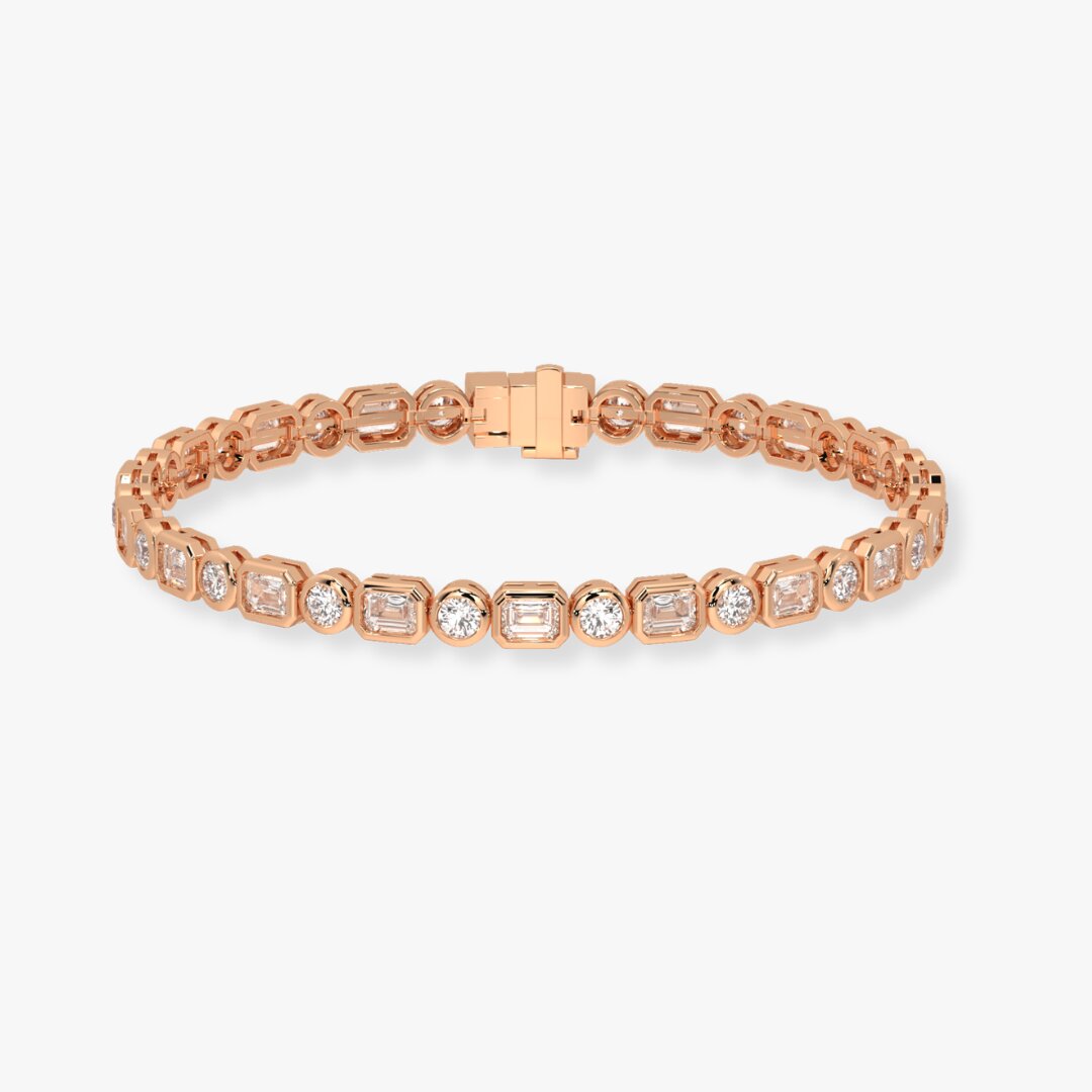 Bezel-Set Mixed-Cut Diamond Tennis Bracelet, 5.80ct total in Rose Gold