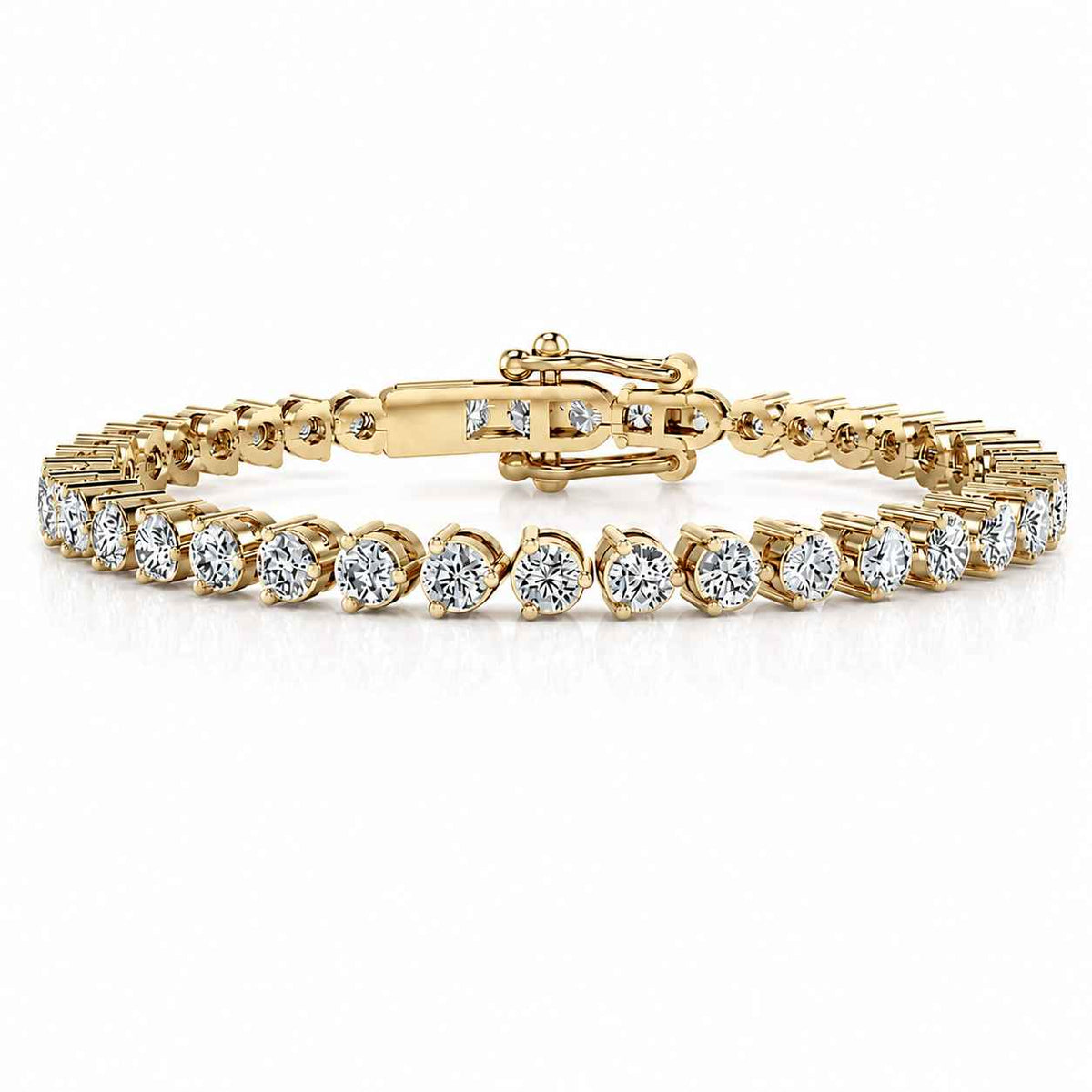 Three-Claw Round Diamond Tennis Bracelet, 8.00ct total in Yellow Gold