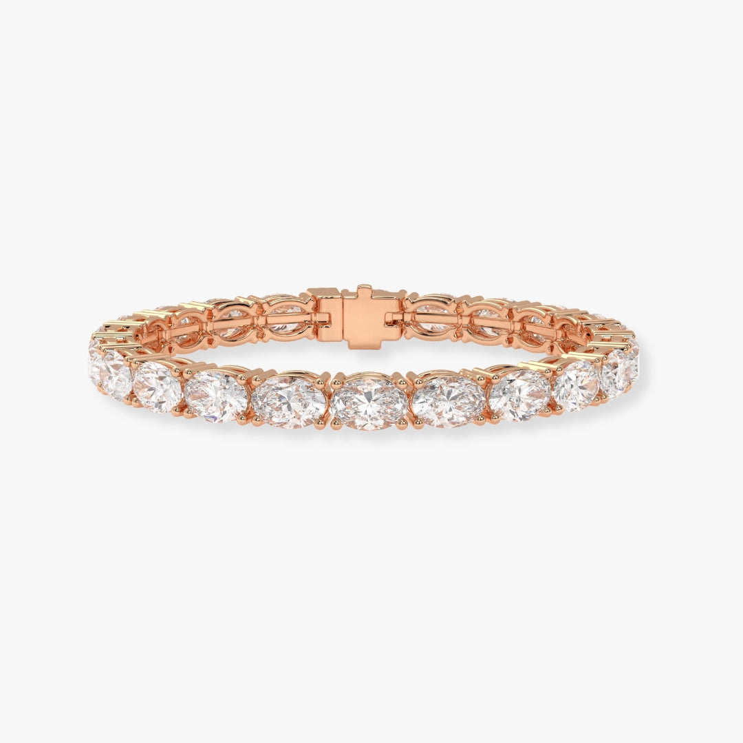 Bezel-Set Oval Diamond Tennis Bracelet, 6.00ct total in Rose Gold