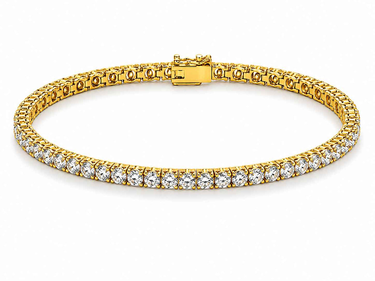 Four-Claw Round Diamond Tennis Bracelet, 8.00ct total in Yellow Gold