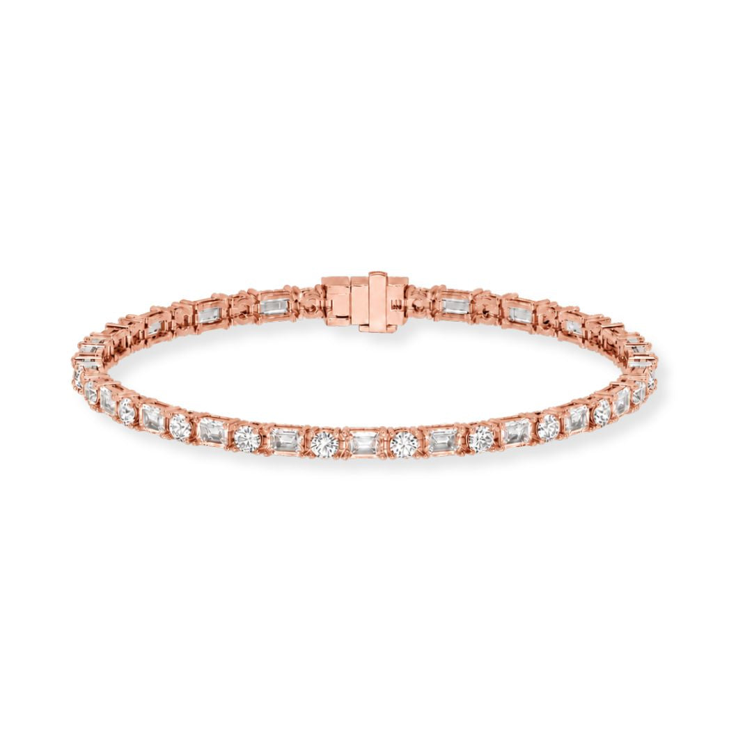 Bezel-Set Mixed-Cut Diamond Tennis Bracelet, 6.85ct total in Rose Gold