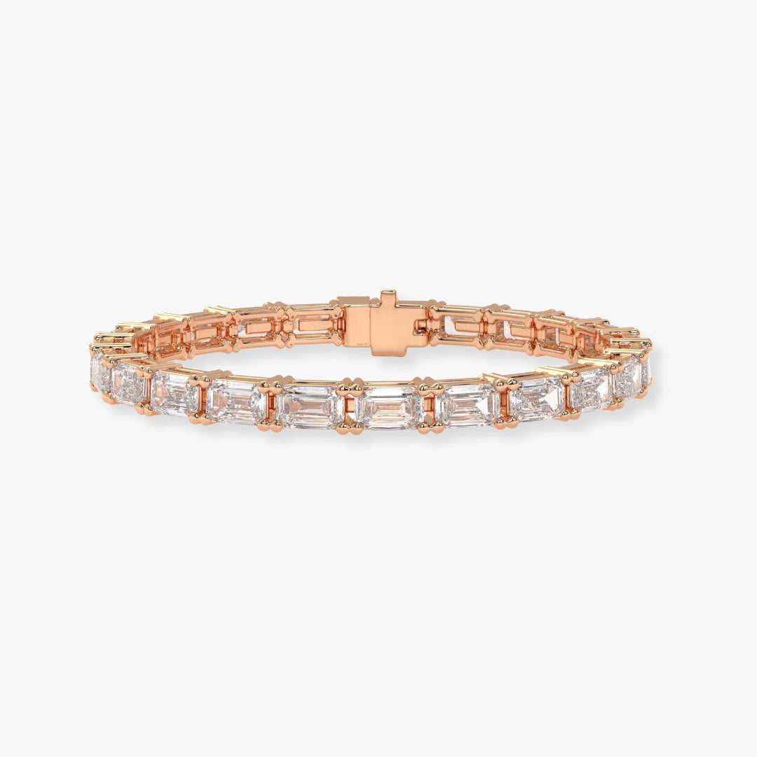 Bezel-Set Emerald-Cut Diamond Tennis Bracelet, 6.50ct total in Rose Gold