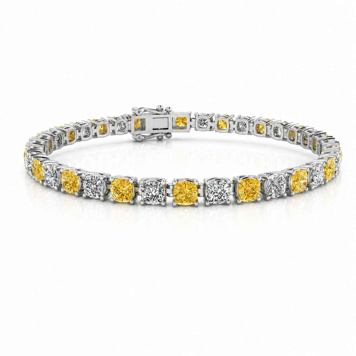Four-Claw Cushion Diamond Tennis Bracelet, 14.00ct total
