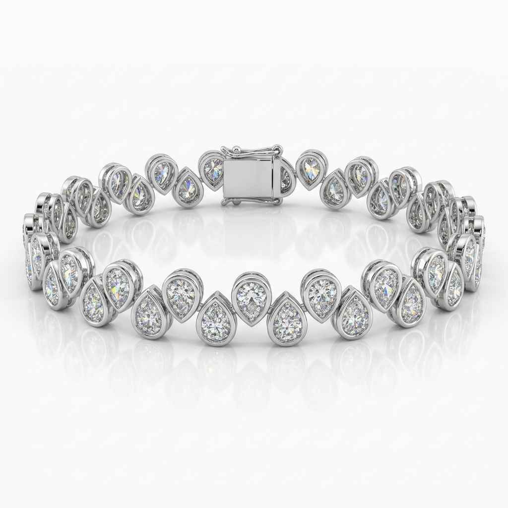 Bezel-Set Pear Diamond Tennis Bracelet, 5.00ct total