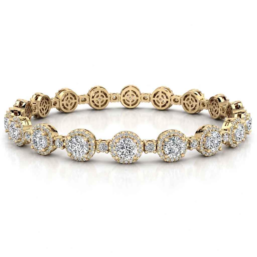 Round Diamond Halo Bracelet, 12.00ct total in Yellow Gold