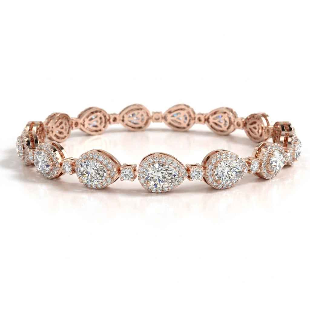 Pear Diamond Halo Bracelet, 12.00ct total in Rose Gold