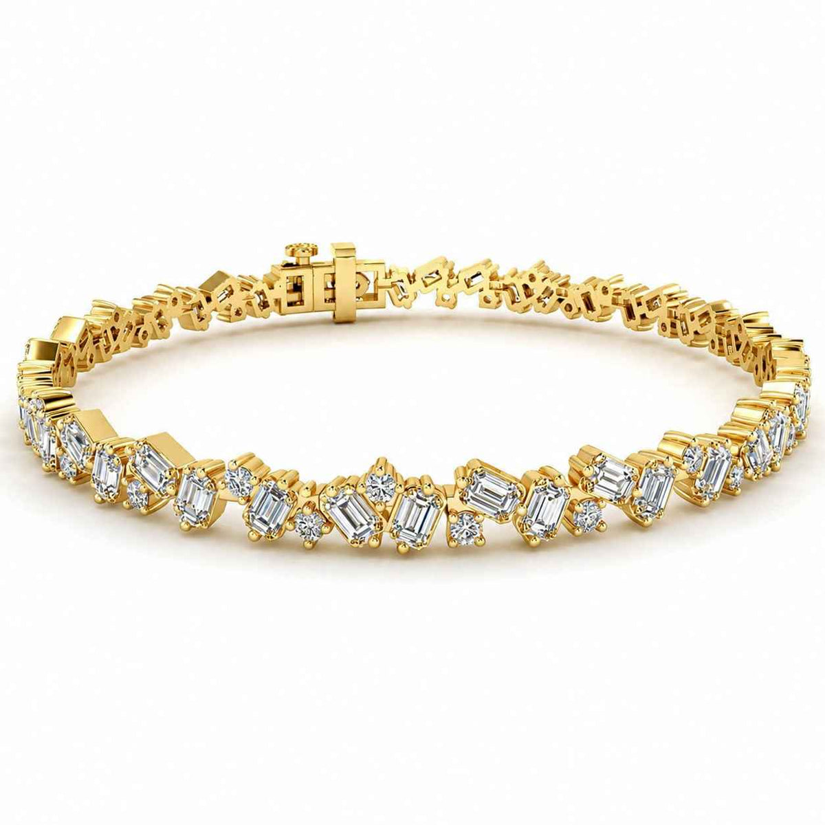 Four-Claw Mixed-Cut Diamond Tennis Bracelet, 6.00ct total in Yellow Gold
