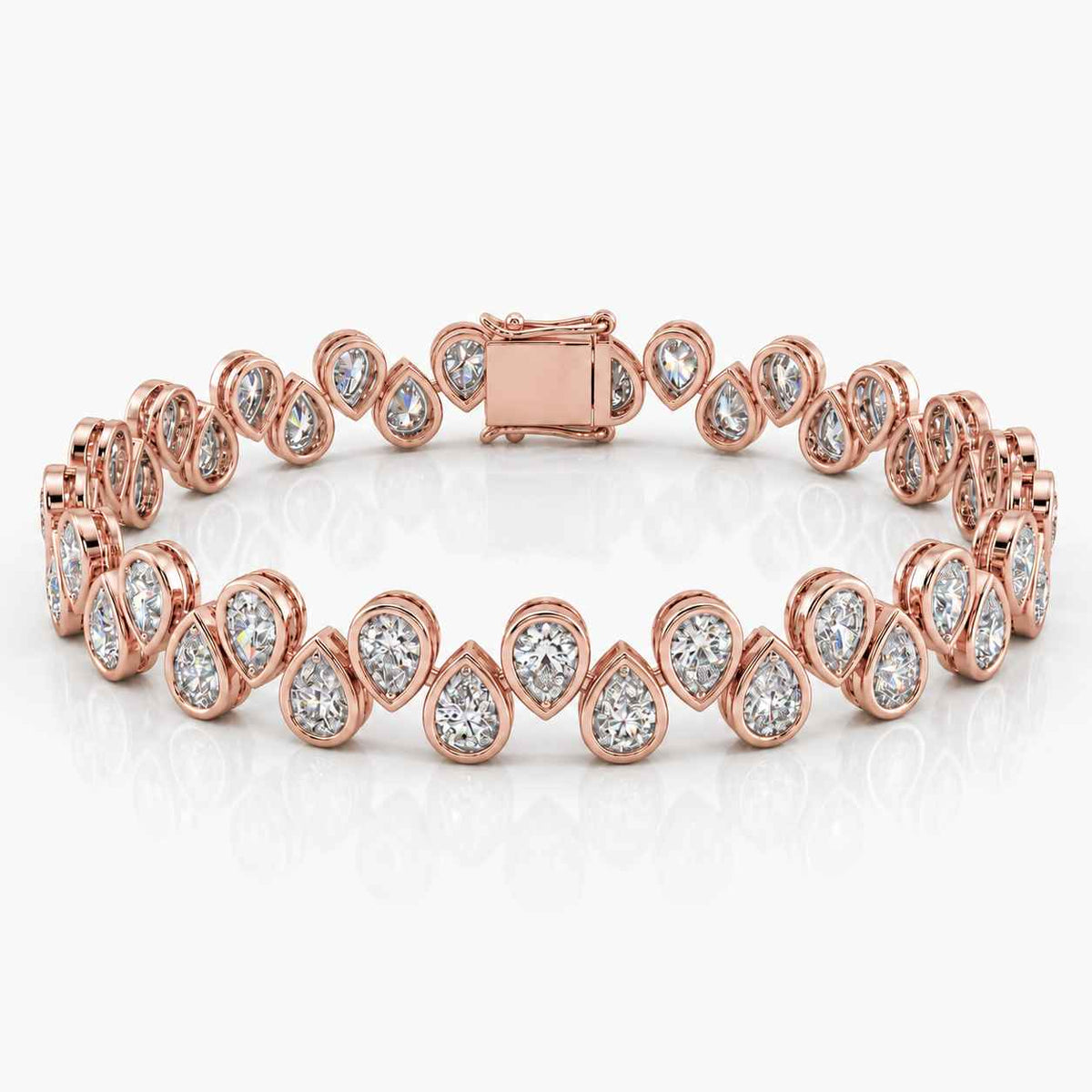 Bezel-Set Pear Diamond Tennis Bracelet, 5.00ct total in Rose Gold